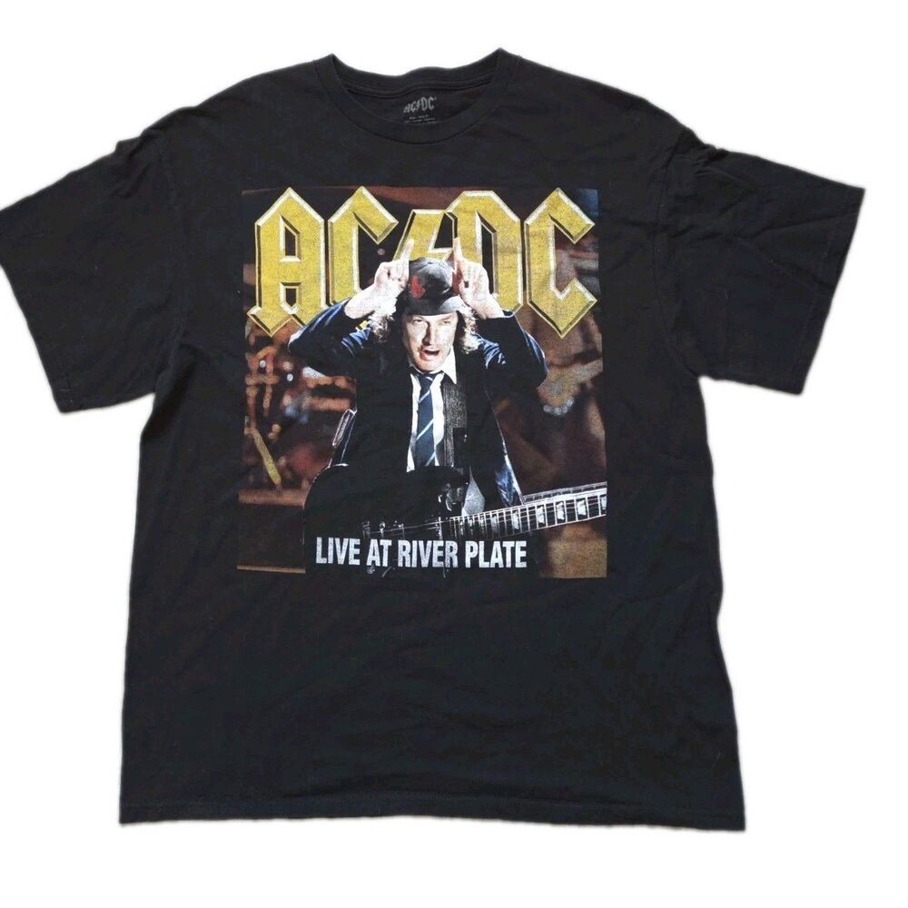 AC/DC Live at River Plate Angus Young Black Graphic Band T-Shirt Size XL EUC